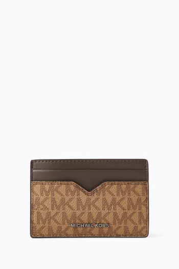 حافظة بطاقات بفتحة في المنتصف ونقشة شعار الماركة قنب وجلد