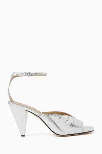 صندل إلكترا بكعب 90 مم جلد بنقشة جلد التمساح