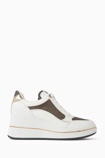 Emmy 70 Wedge Sneakers in Logo Canvas & Leather