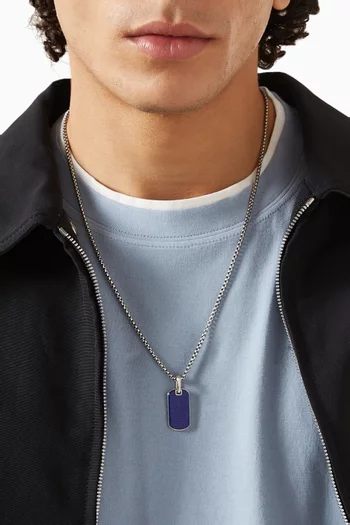 Chevron Lapis Lazuli Tag Pendant in Sterling Silver
