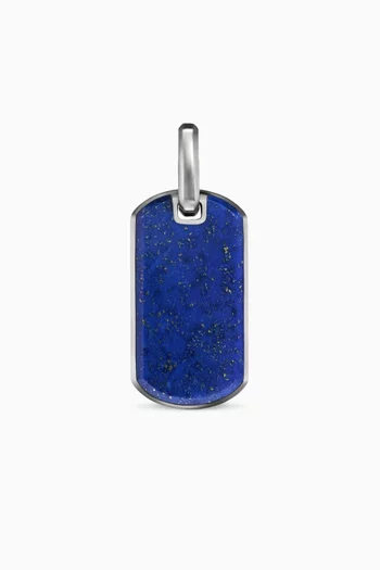 Chevron Lapis Lazuli Tag Pendant in Sterling Silver