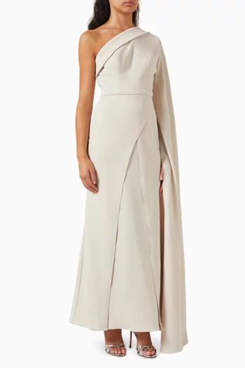 فستان مونارك طويل بقصة غير متماثلة كريب