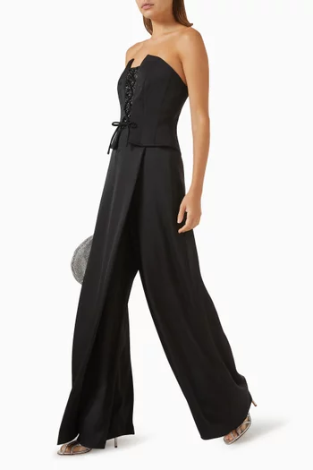 Sculpt Crystal Detachable Jacket Jumpsuit in Satin