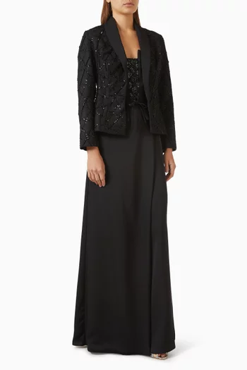 Sculpt Crystal Detachable Jacket Jumpsuit in Satin