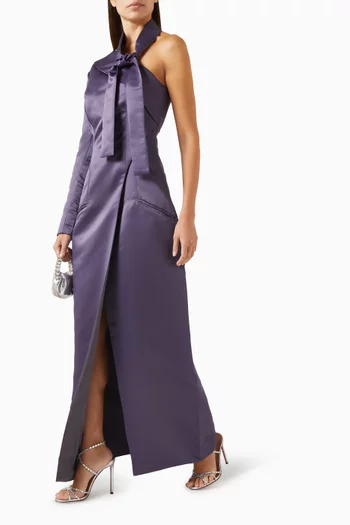 فستان غريس طويل بكتف مكشوف جاكار بارز الملمس