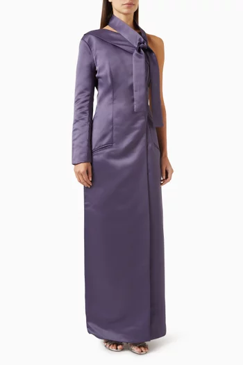 فستان غريس طويل بكتف مكشوف جاكار بارز الملمس