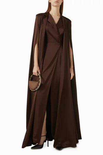 Majesty Cape-style Maxi Dress in Textured Woven-blend