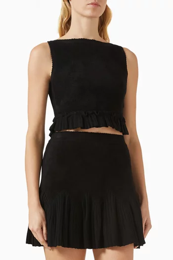 بلوزة قصيرة منسوجة كشكش مخمل