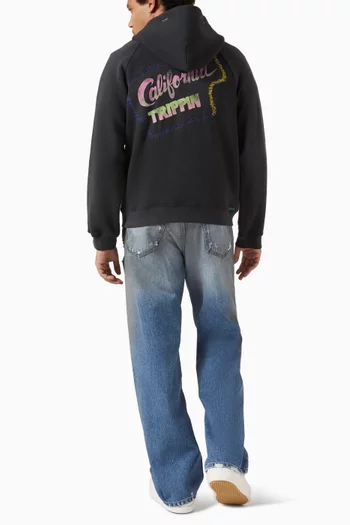 كنزة بغطاء رأس وعبارة California Tripping قطن