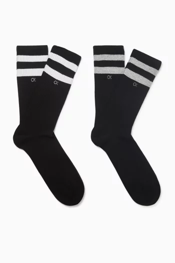 Logo Stripe Socks in Cotton-blend, Set of 2