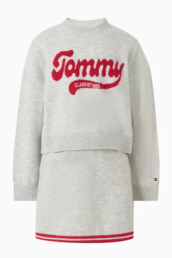 تنورة ميني بنسيج مضلع بتصميم جامعي مزيج قطن 