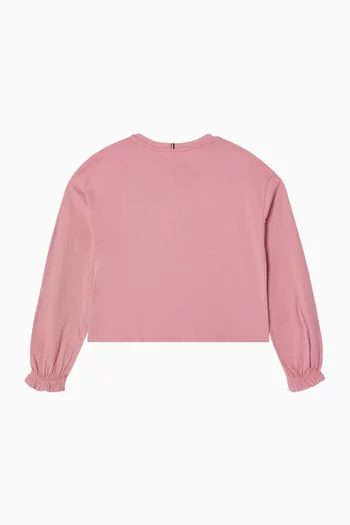 تي شيرت بأكمام طويلة وشعار قلب مطرز قطن