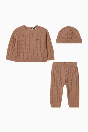 طقم هدايا منسوج بغرزة الضفيرة، 3 قطع