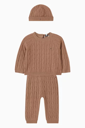 طقم هدايا منسوج بغرزة الضفيرة، 3 قطع