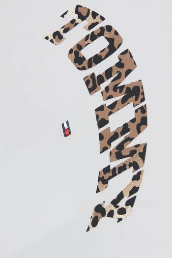 تي شيرت بطبعة شعار الماركة بنقشة جلد الفهد قطن 