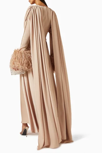 Draped Feather-trim Gown
