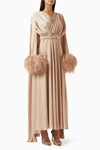 Draped Feather-trim Gown