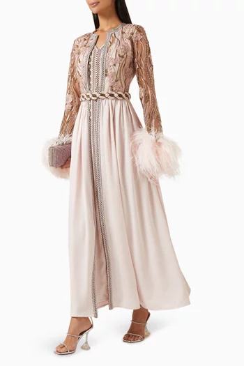 Feather Sleeve 2-piece Dress Set