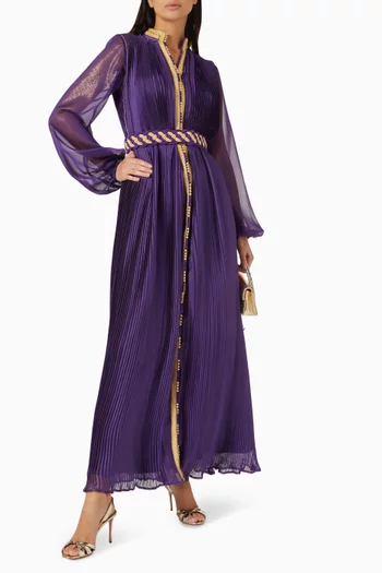 Pleated Embroidered Maxi Dress
