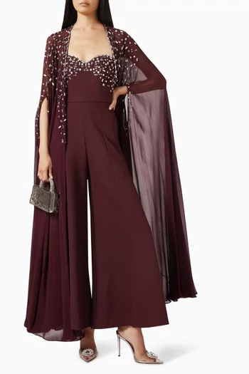 Embellished Wide-leg Jumpsuit & Cape Set
