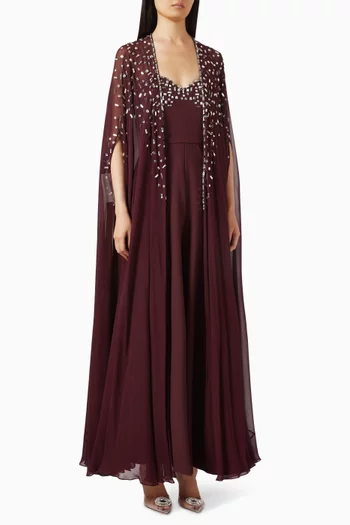 Embellished Wide-leg Jumpsuit & Cape Set