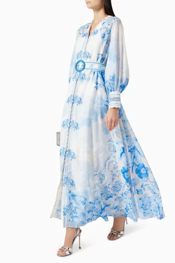 Belted Maxi Dress in Cotton Silk