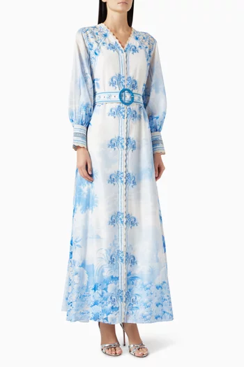 Belted Maxi Dress in Cotton Silk