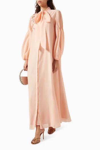 Rosalie Embellished Bow Dress in Cotton Silk