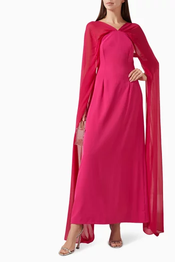 فستان طويل بكاب كريب وشيفون