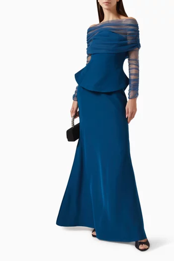 طقم تنورة طويلة وبلوزة بنمط مشد، 3 قطع