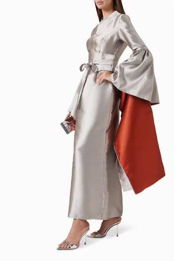 فستان طويل بلونين وحزام قماش تفتا