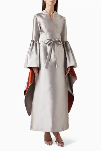 فستان طويل بلونين وحزام قماش تفتا