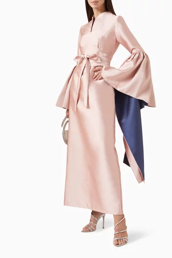 فستان طويل بلونين وحزام قماش تفتا