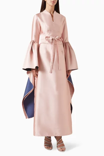 فستان طويل بلونين وحزام قماش تفتا