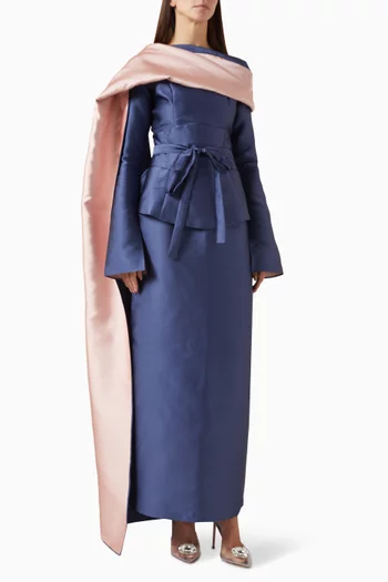 Attached Scarf Maxi Dress in Taffeta