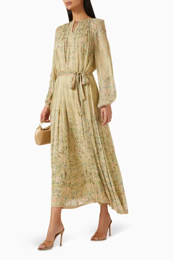 Belted Printed Midi Dress