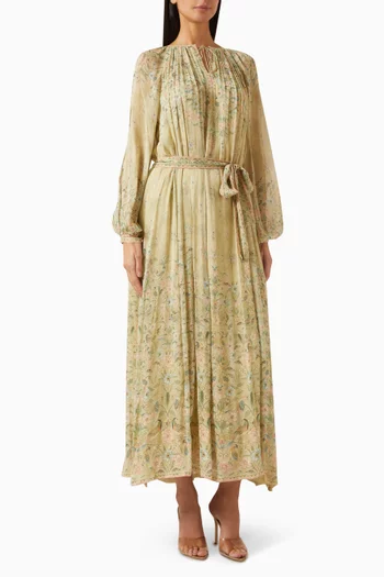 Belted Printed Midi Dress