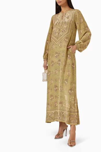 قفطان مزين بنقشة ورباط تضييق