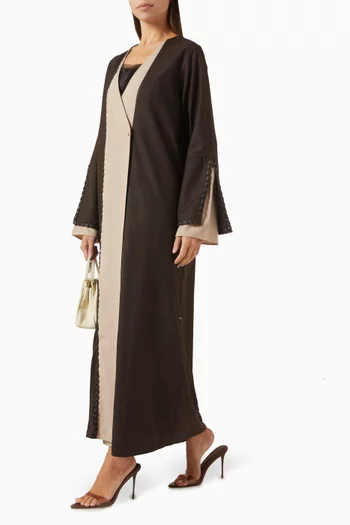 Leather Woven Abaya in Gabardine
