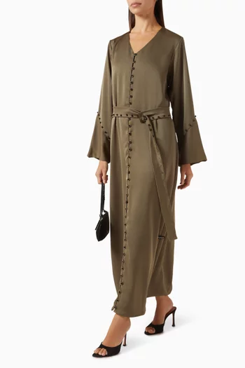Pearl-detail Belted Abaya