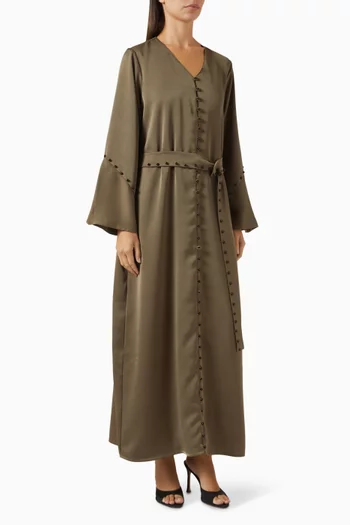 Pearl-detail Belted Abaya