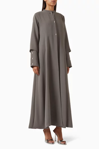 Turtleneck Pearl Embellished Abaya in Crepe