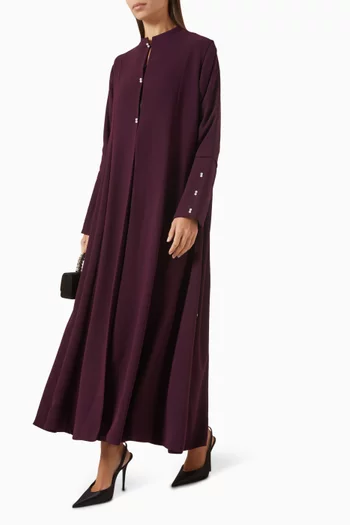 Turtleneck Pearl Embellished Abaya in Crepe