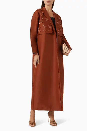 Embroidered Trench Coat Abaya in Satin