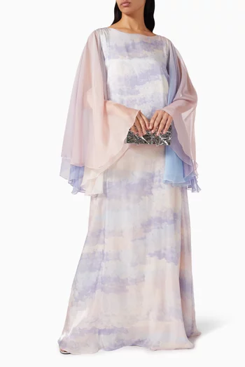 قفطان مزين بنقشة حرير وشيفون