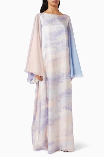 قفطان مزين بنقشة حرير وشيفون