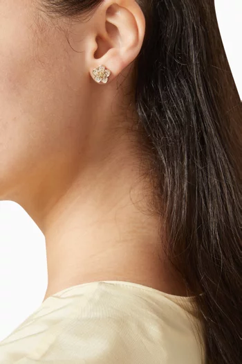 Kira Pavé Flower Stud Earrings in 18kt Gold-plated Brass