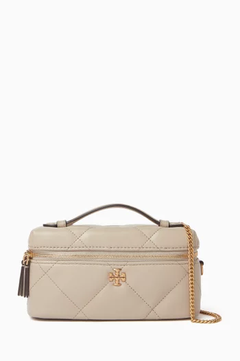Kira Diamond Quilt East West Vanity Case in Leather