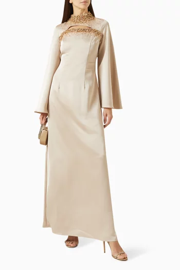 Crystal-embellished Maxi Dress in Satin