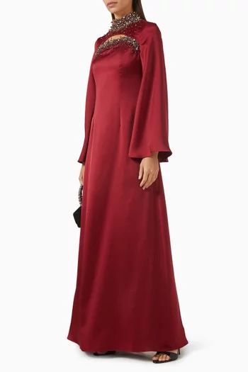 Crystal-embellished Maxi Dress in Satin